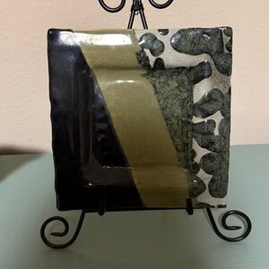 Art Pottery Decorative Plate with textured glaze + Stand